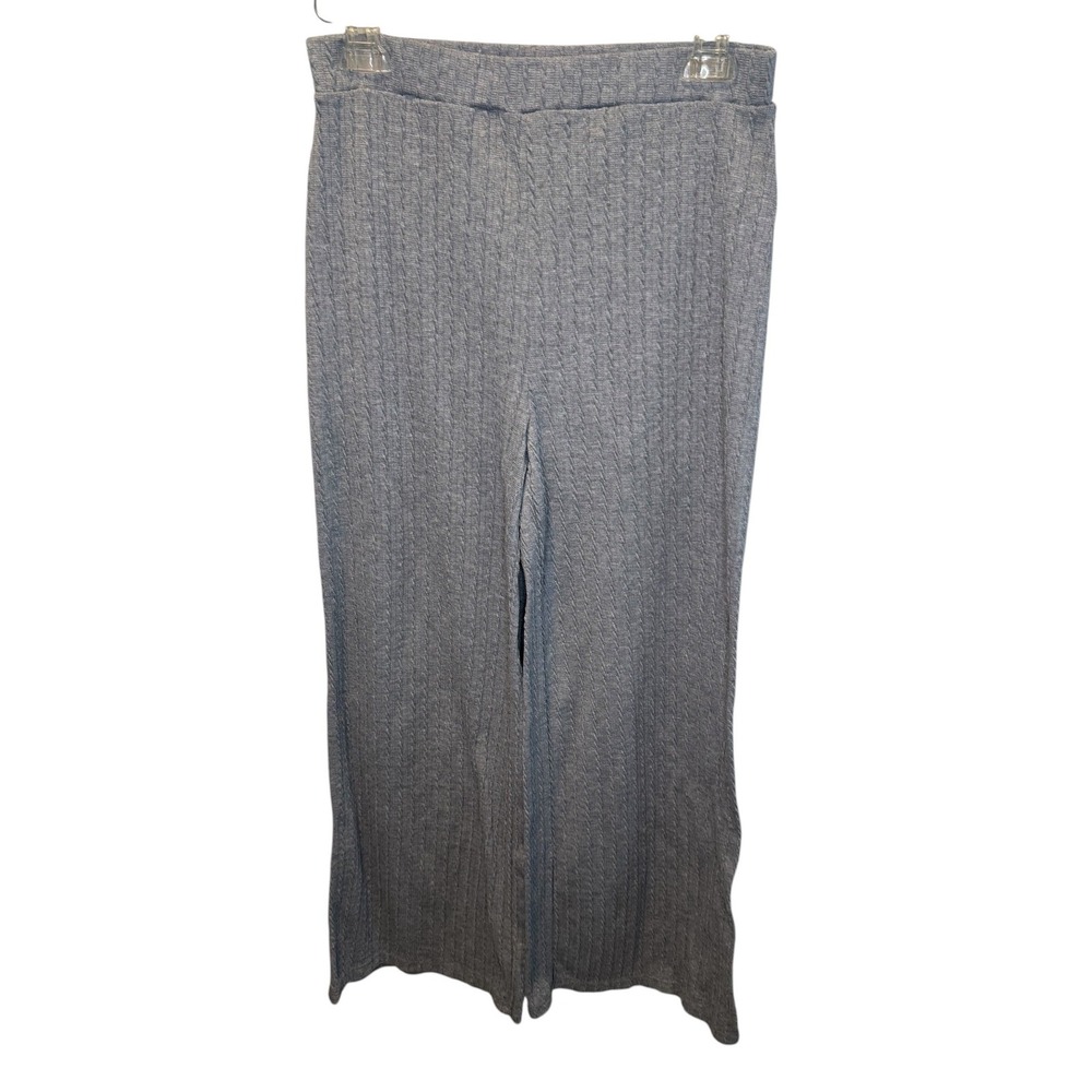 Hunten & Brown Womens Gray Cable Knit Wide Leg Lounge Pants Medium NEW